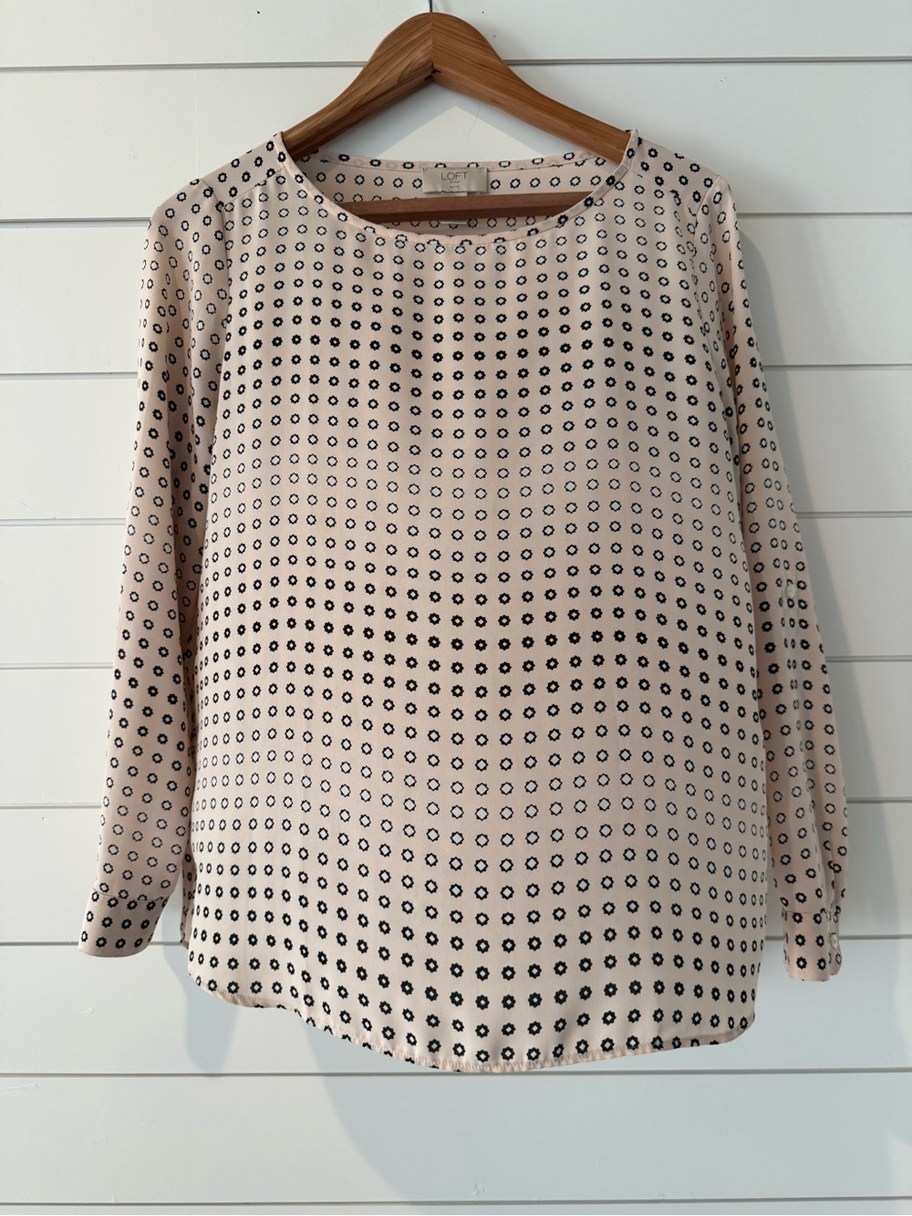 LOFT Blush Dot Print Long Sleeve Blouse